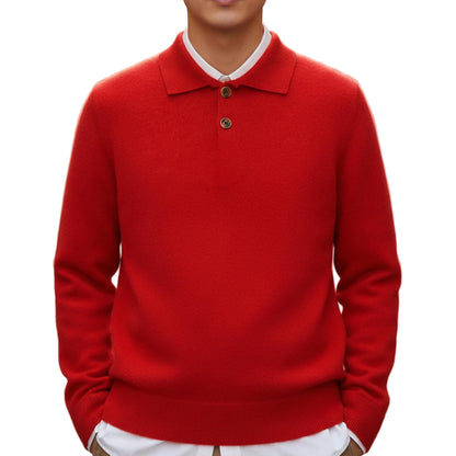 Men's Long Sleeve Knit Sweater With Button Placket And Structured Collar-Jivoca