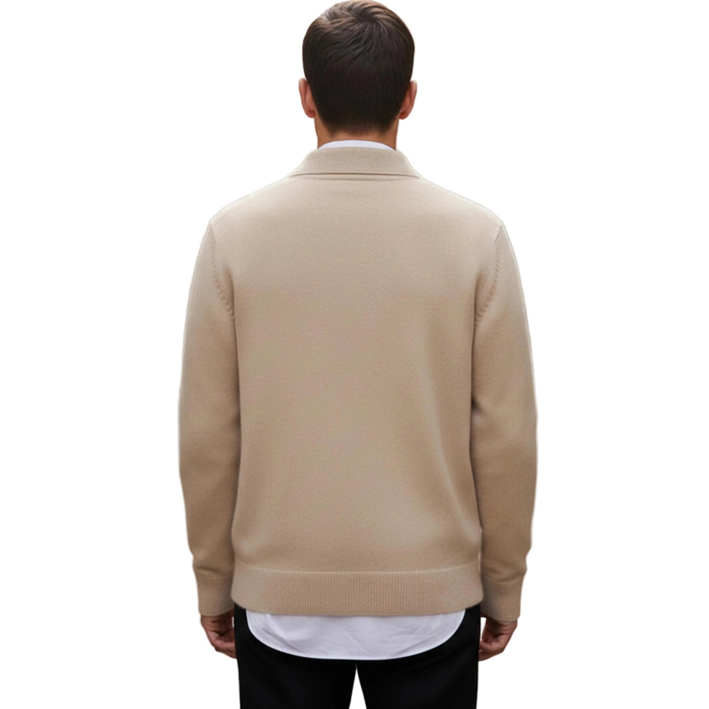 Men's Long Sleeve Knit Sweater With Button Placket And Structured Collar-Jivoca