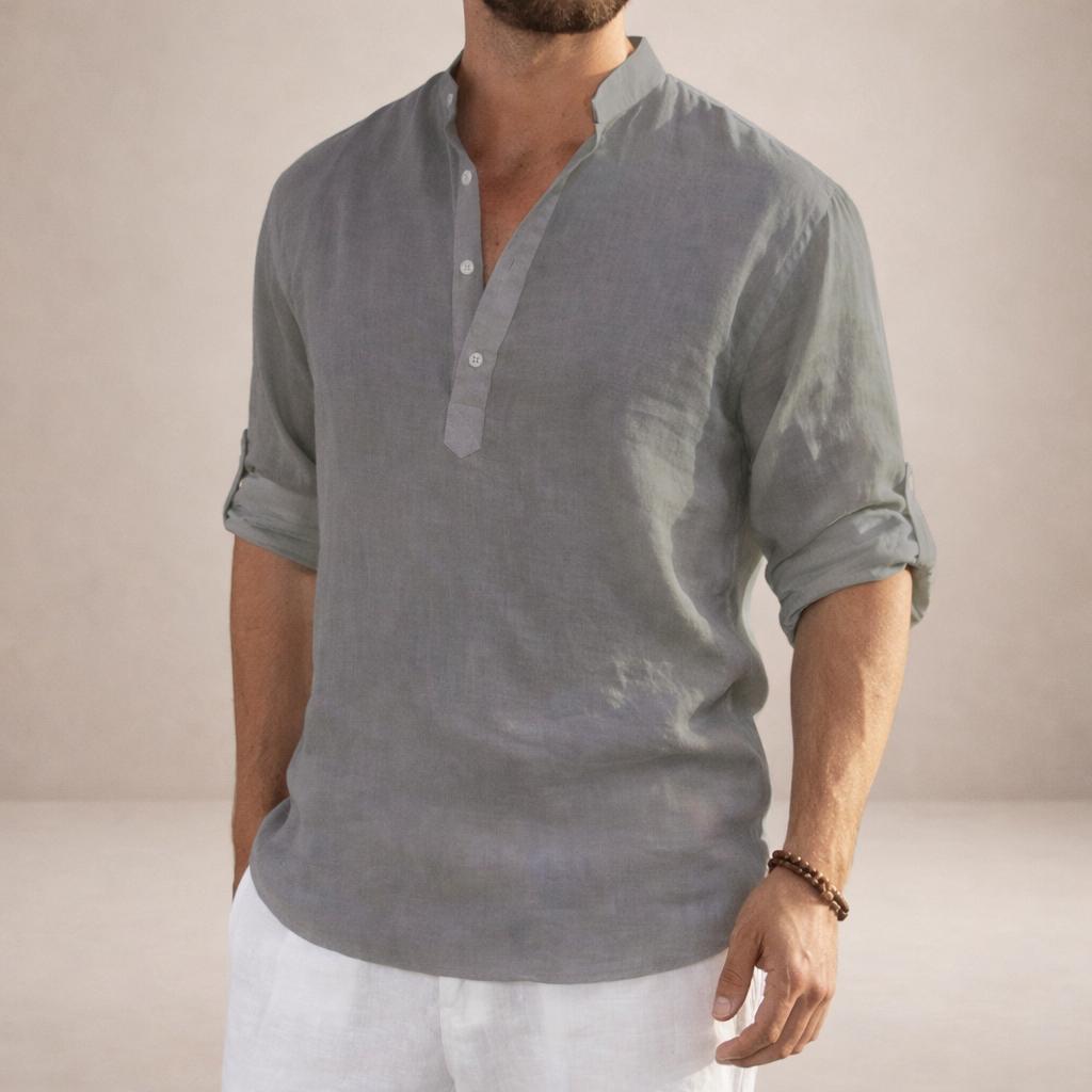 Men's Long Sleeve Stand Collar Shirt-Jivoca