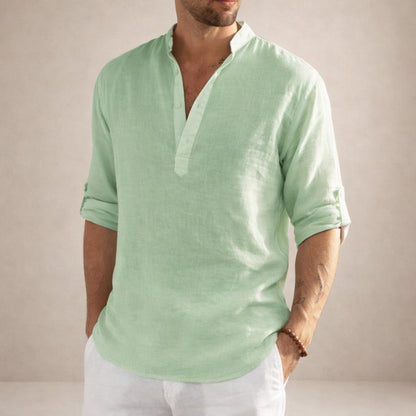 Men's Long Sleeve Stand Collar Shirt-Jivoca