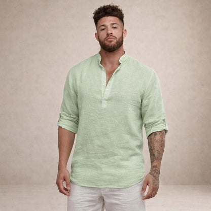 Men's Long Sleeve Stand Collar Shirt-Jivoca