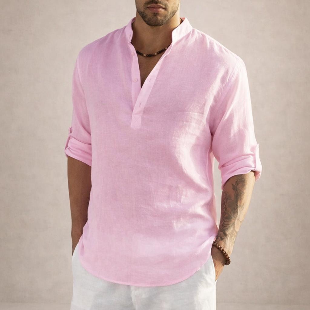Men's Long Sleeve Stand Collar Shirt-Jivoca