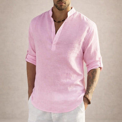 Men's Long Sleeve Stand Collar Shirt-Jivoca