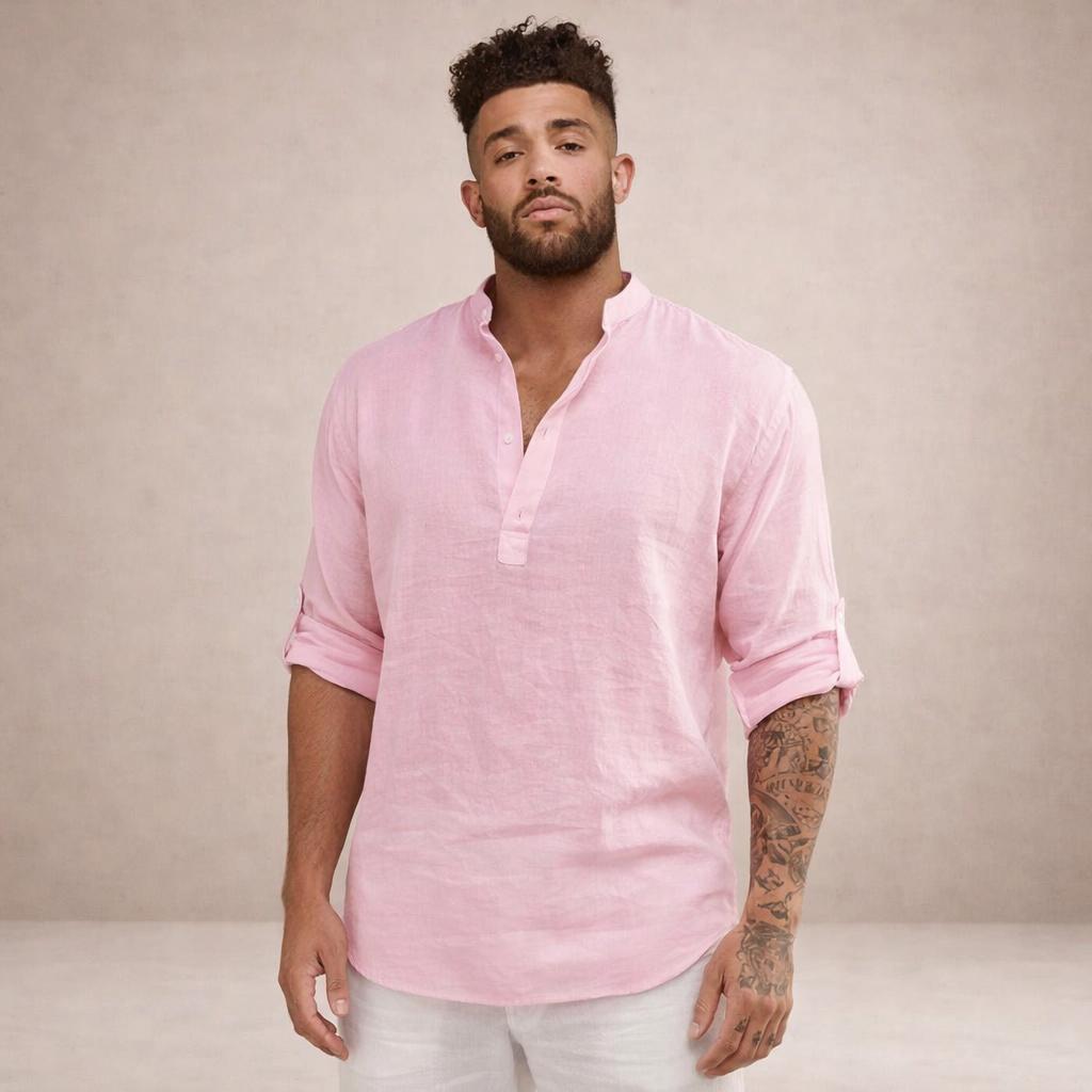 Men's Long Sleeve Stand Collar Shirt-Jivoca