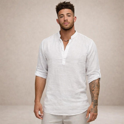 Men's Long Sleeve Stand Collar Shirt-Jivoca