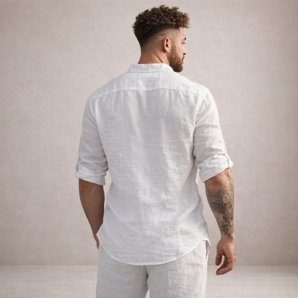 Men's Long Sleeve Stand Collar Shirt-Jivoca
