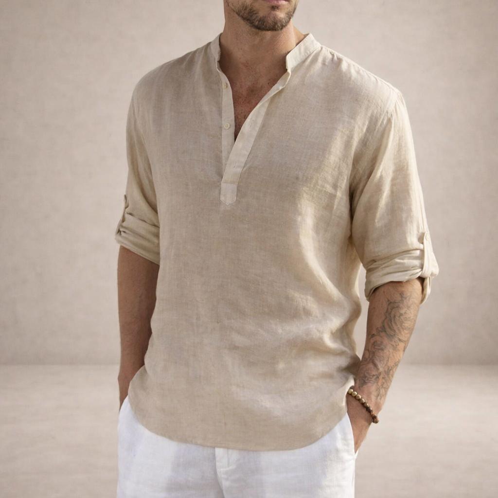 Men's Long Sleeve Stand Collar Shirt-Jivoca