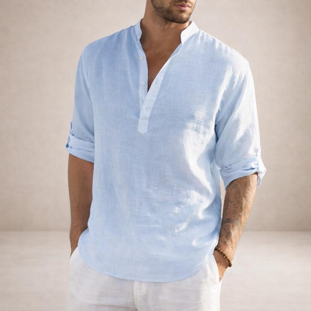 Men's Long Sleeve Stand Collar Shirt-Jivoca