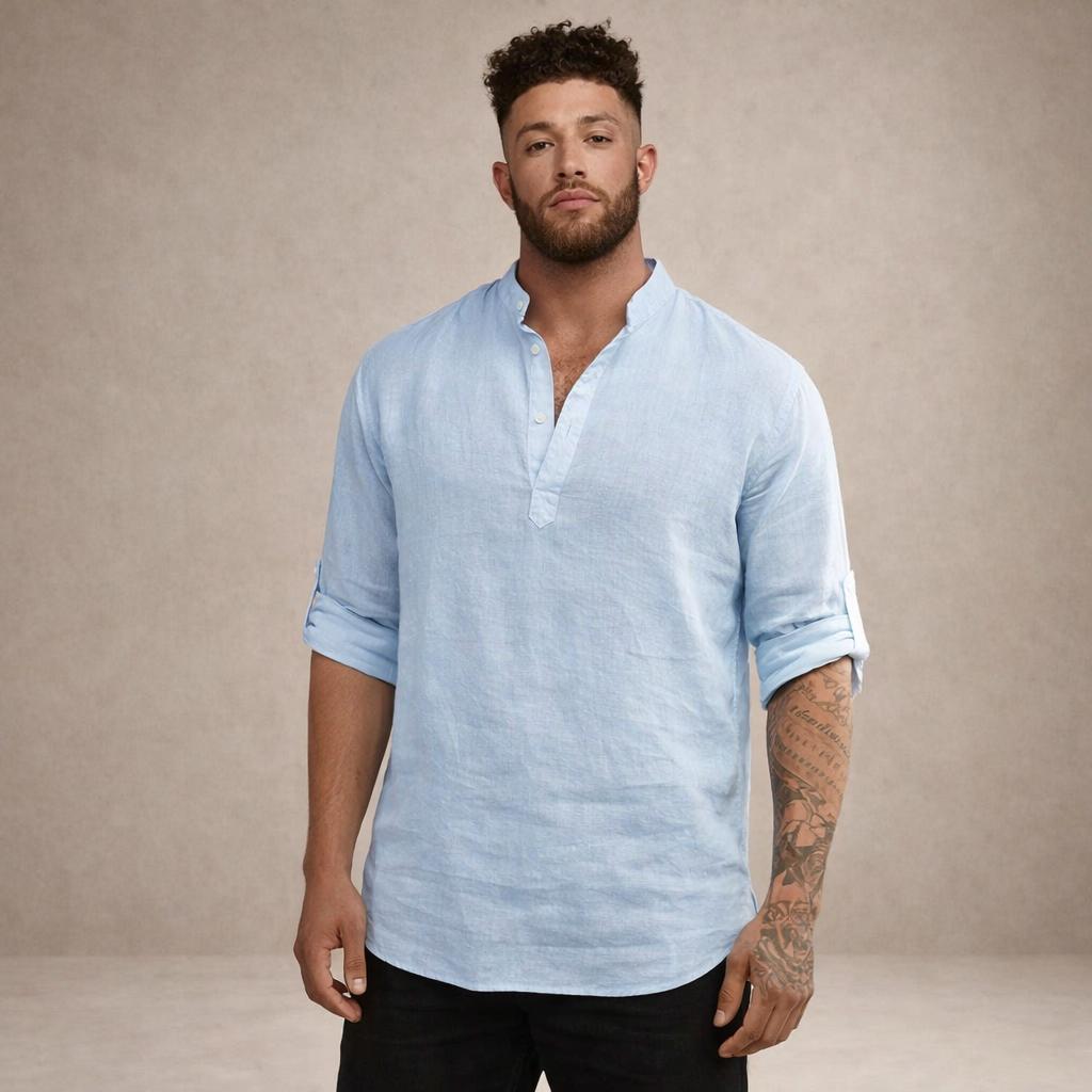 Men's Long Sleeve Stand Collar Shirt-Jivoca