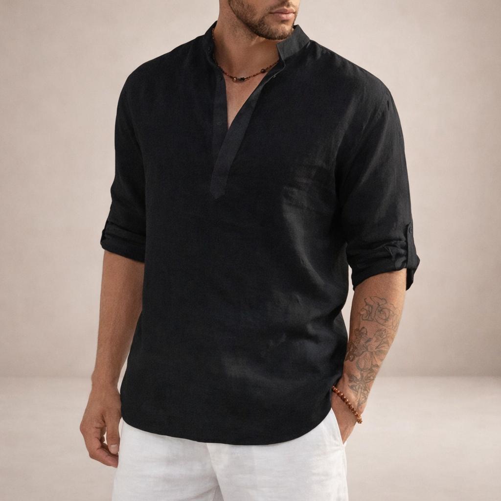 Men's Long Sleeve Stand Collar Shirt-Jivoca