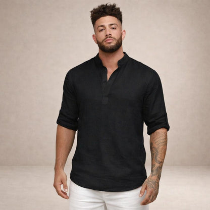 Men's Long Sleeve Stand Collar Shirt-Jivoca