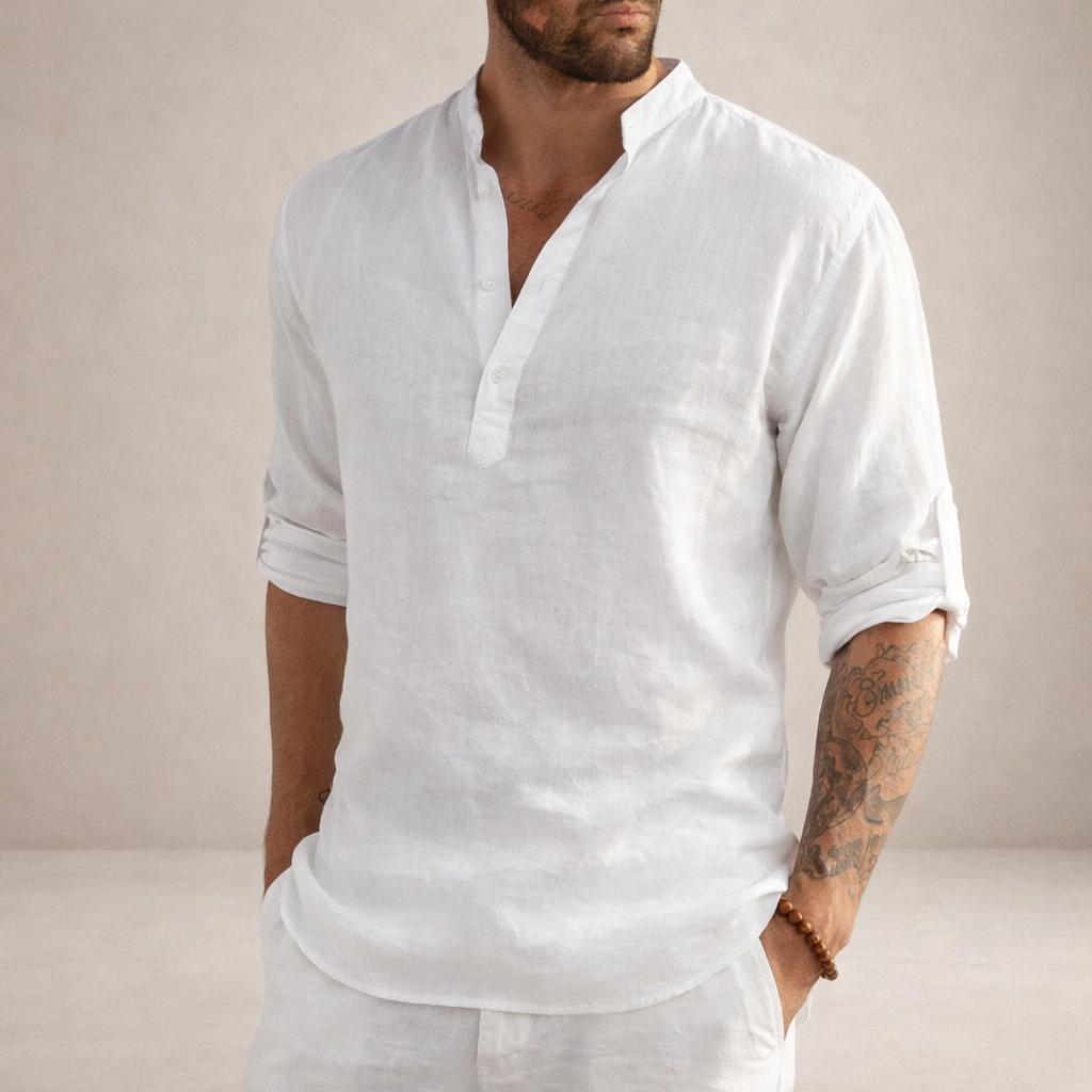 Men's Long Sleeve Stand Collar Shirt-Jivoca