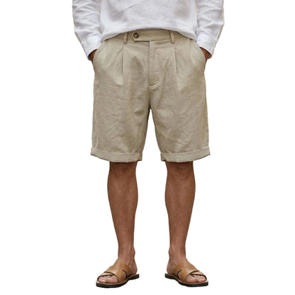 Men's Pleated Chino Shorts With Belt Loops And Regular Fit-Jivoca