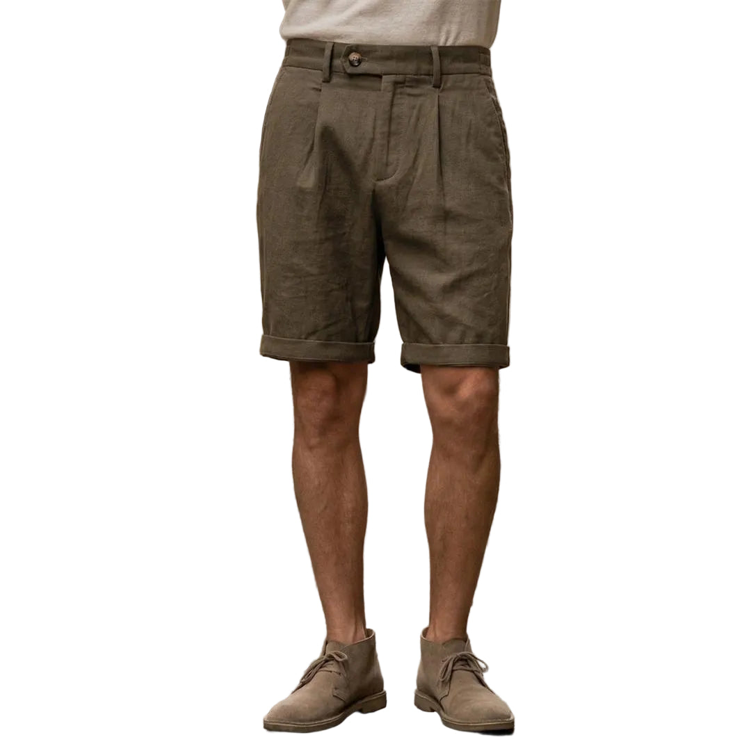 Men's Pleated Chino Shorts With Belt Loops And Regular Fit-Jivoca