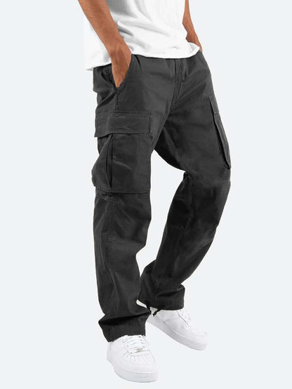 Men's Relaxed Fit Cargo Trousers with Utility Pockets-Jivoca