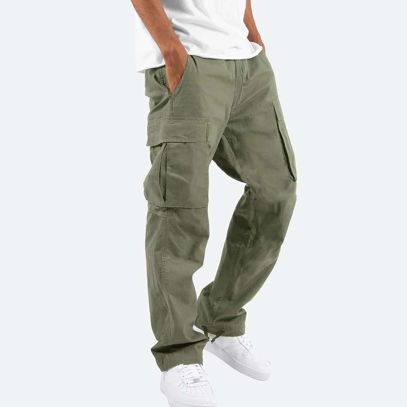 Men's Relaxed Fit Cargo Trousers with Utility Pockets-Jivoca