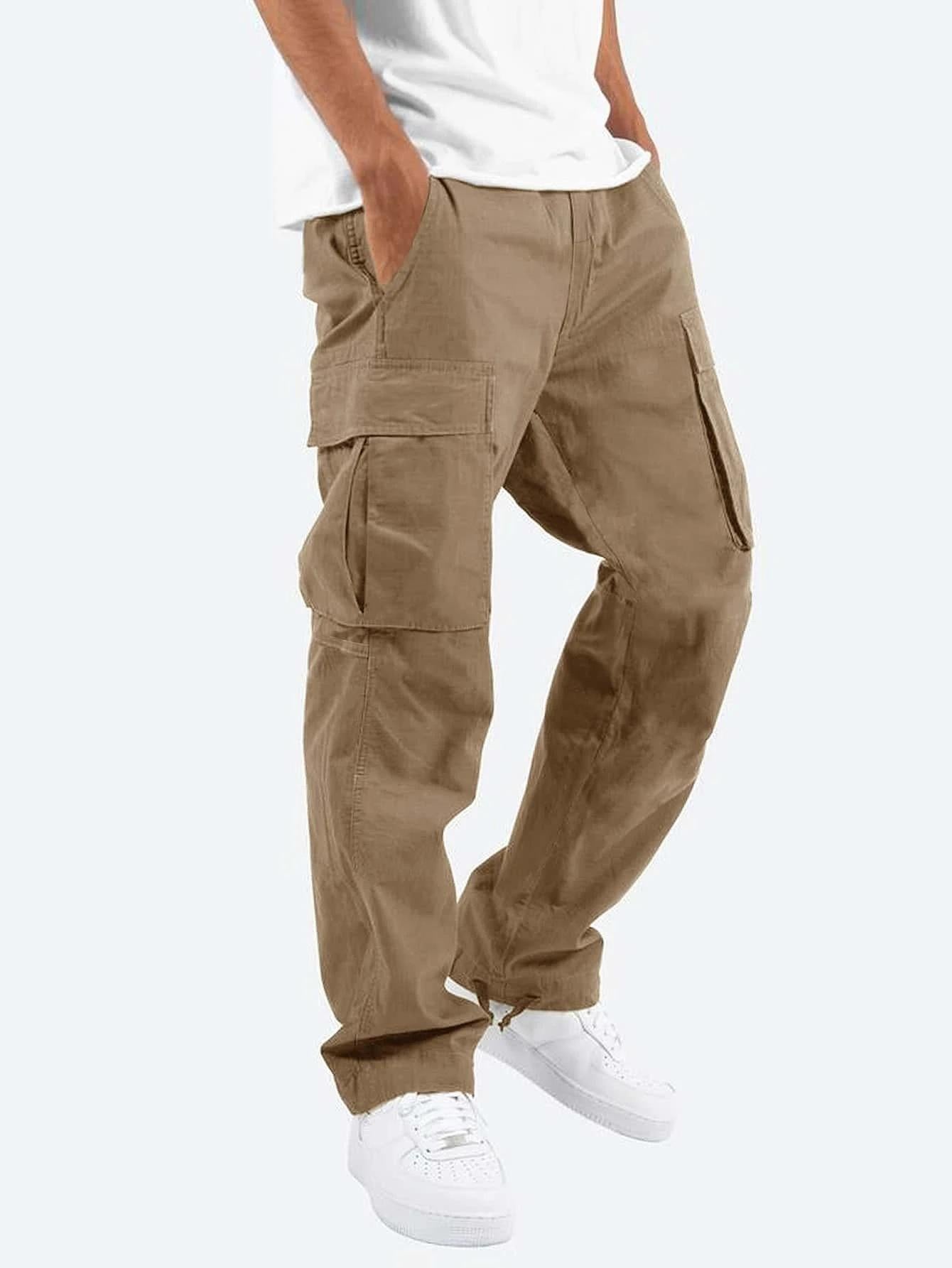 Men's Relaxed Fit Cargo Trousers with Utility Pockets-Jivoca
