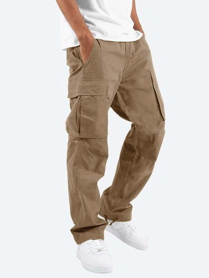 Men's Relaxed Fit Cargo Trousers with Utility Pockets-Jivoca