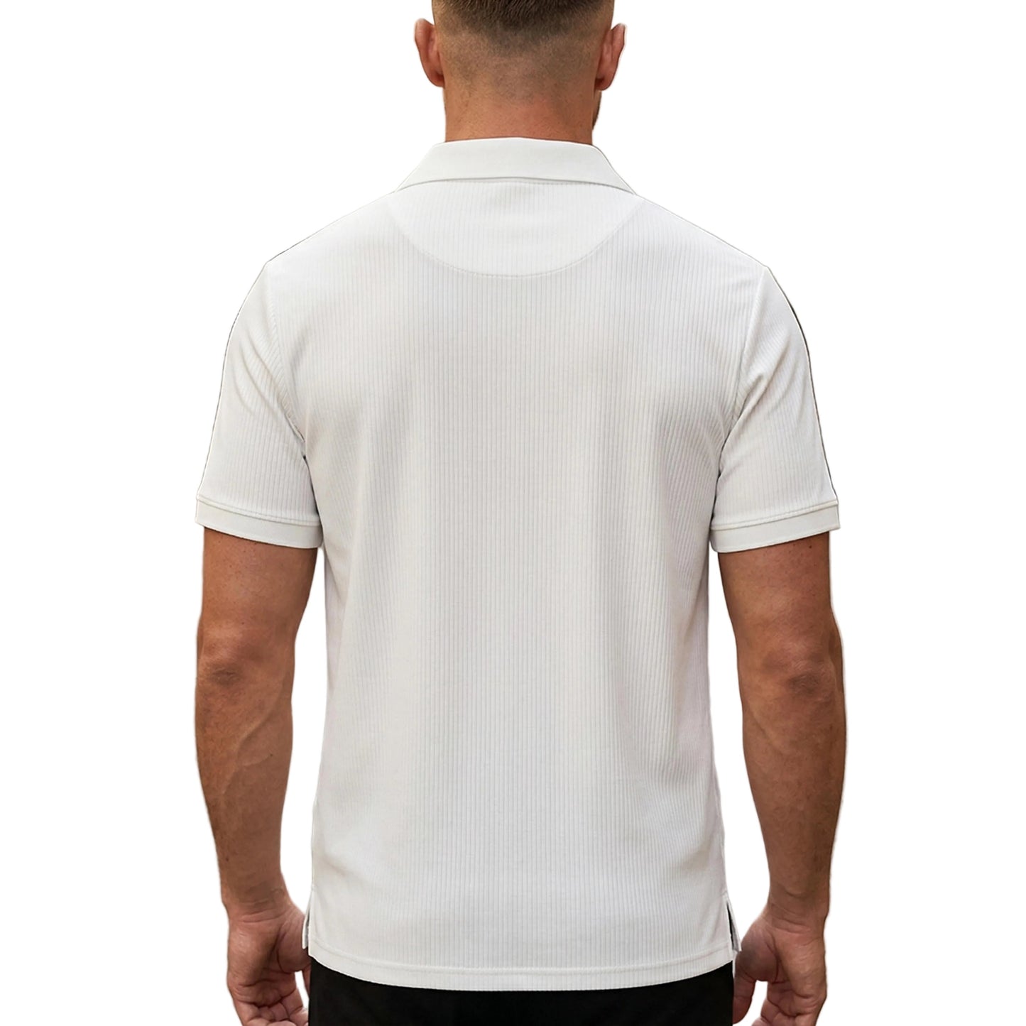 Men's Ribbed Short Sleeve Shirt With Open Collar And Button Closure-Jivoca