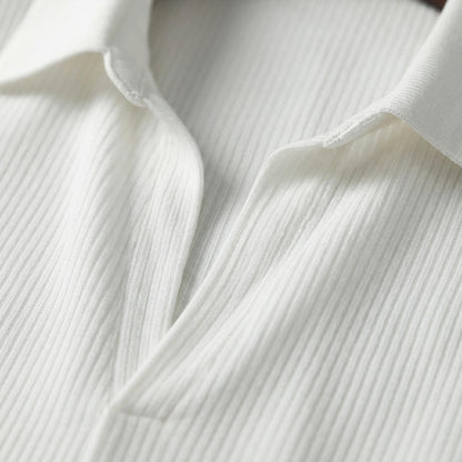 Men's Ribbed Short Sleeve Shirt With Open Collar And Button Closure-Jivoca