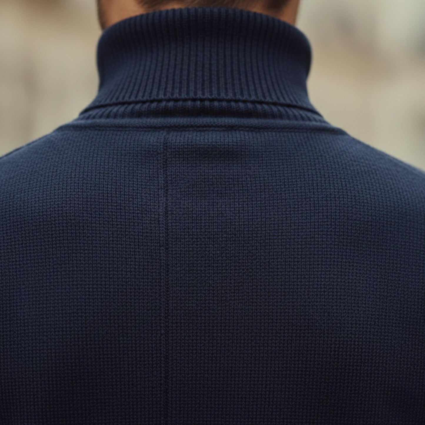 Men's Ribbed Turtleneck Knit Sweater With Long Sleeves And Structured Fit-Jivoca