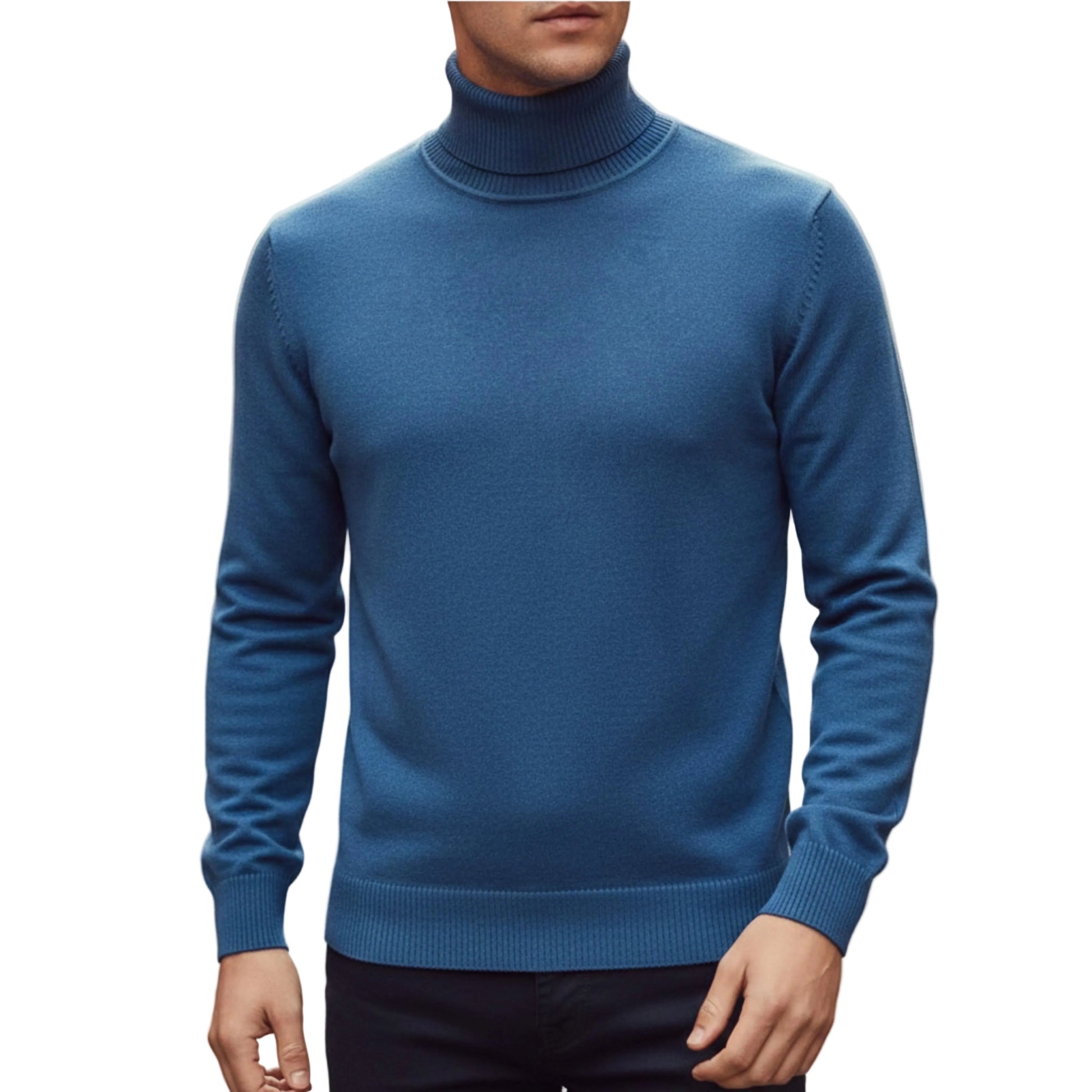 Men's Ribbed Turtleneck Knit Sweater With Long Sleeves And Structured Fit-Jivoca