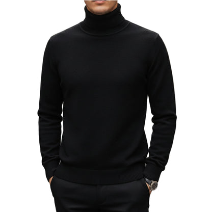 Men's Ribbed Turtleneck Knit Sweater With Long Sleeves And Structured Fit-Jivoca