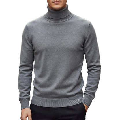Men's Ribbed Turtleneck Knit Sweater With Long Sleeves And Structured Fit-Jivoca