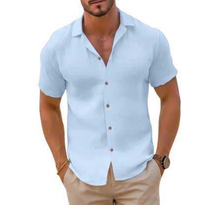 Men's Short Sleeve Button Down Shirt Open Collar-Jivoca