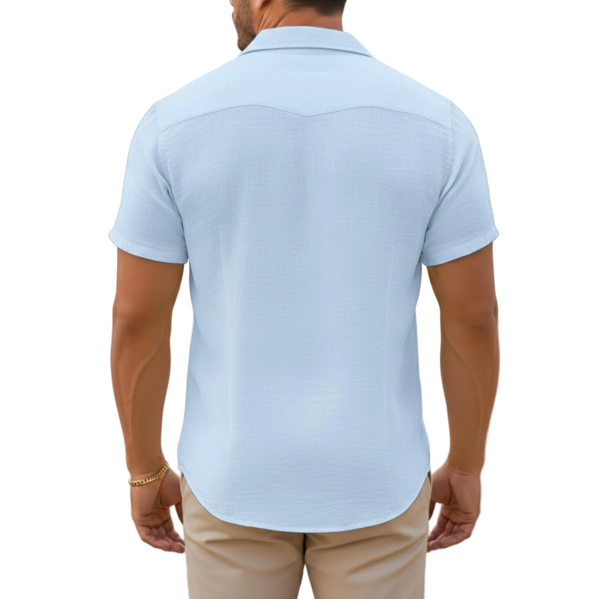 Men's Short Sleeve Button Down Shirt Open Collar-Jivoca