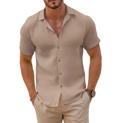Men's Short Sleeve Button Down Shirt Open Collar-Jivoca