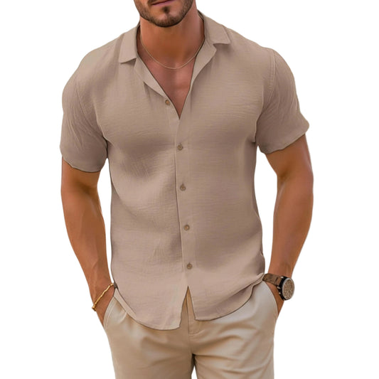 Men's Short Sleeve Button Down Shirt Open Collar-Jivoca