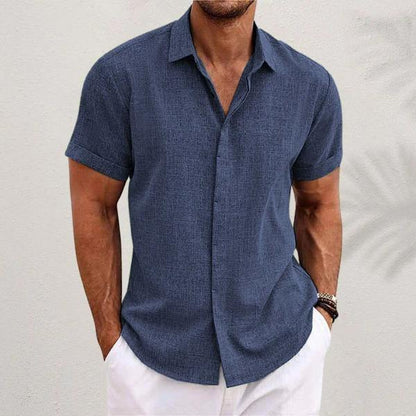Men's Short Sleeve Linen Blend Shirt-Jivoca
