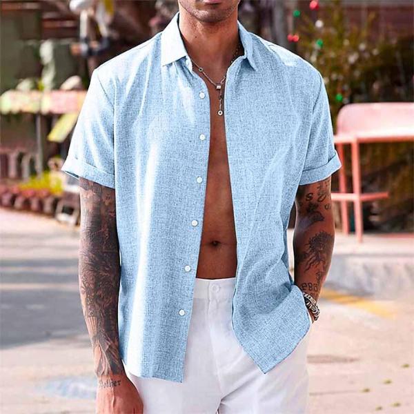 Men's Short Sleeve Linen Blend Shirt-Jivoca