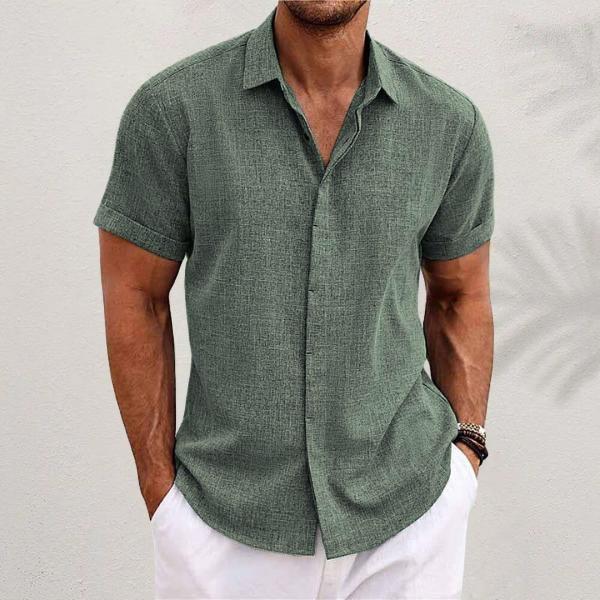 Men's Short Sleeve Linen Blend Shirt-Jivoca