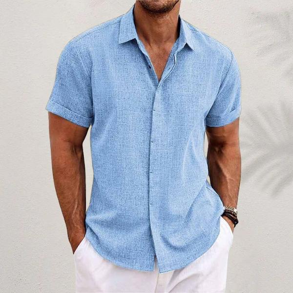 Men's Short Sleeve Linen Blend Shirt-Jivoca