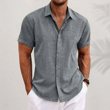 Men's Short Sleeve Linen Blend Shirt-Jivoca