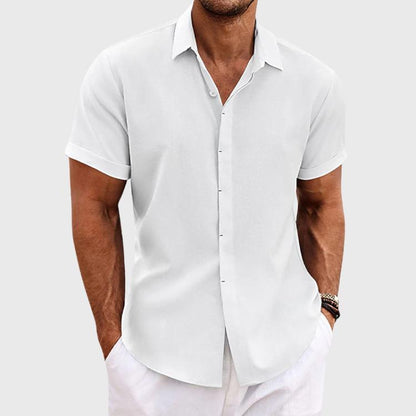 Men's Short Sleeve Linen Blend Shirt-Jivoca
