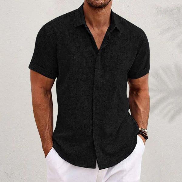 Men's Short Sleeve Linen Blend Shirt-Jivoca