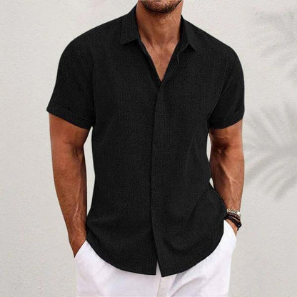 Men's Short Sleeve Linen Blend Shirt-Jivoca