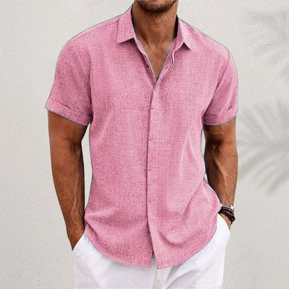 Men's Short Sleeve Linen Blend Shirt-Jivoca