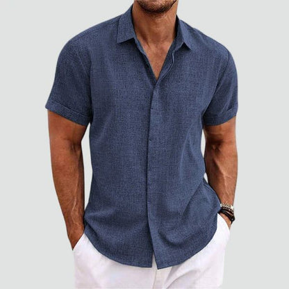 Men's Short Sleeve Linen Blend Shirt-Jivoca
