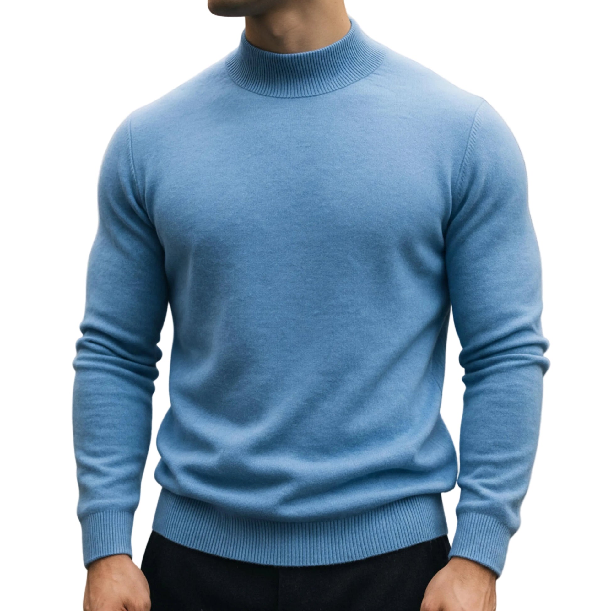 Men's Turtleneck Knit Sweater With Long Sleeves And Ribbed Trim-Jivoca