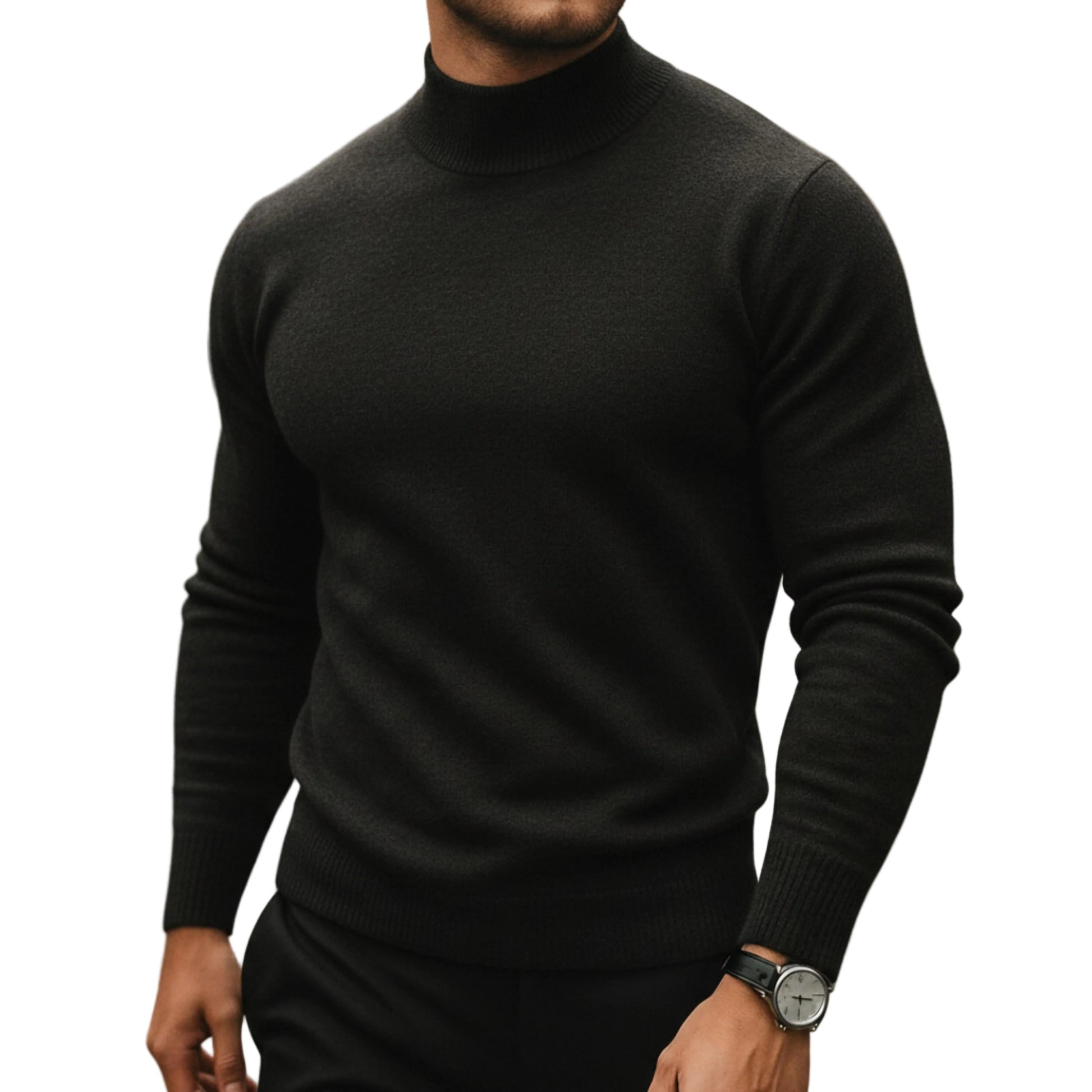 Men's Turtleneck Knit Sweater With Long Sleeves And Ribbed Trim-Jivoca