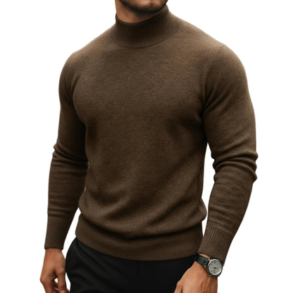 Men's Turtleneck Knit Sweater With Long Sleeves And Ribbed Trim-Jivoca