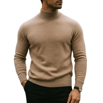 Men's Turtleneck Knit Sweater With Long Sleeves And Ribbed Trim-Jivoca