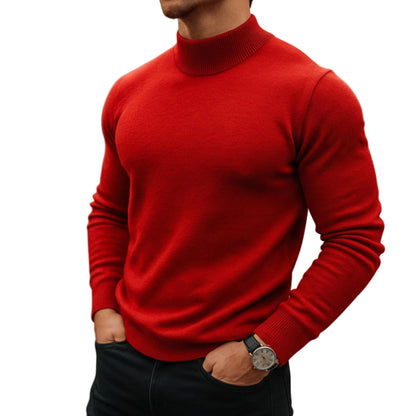 Men's Turtleneck Knit Sweater With Long Sleeves And Ribbed Trim-Jivoca