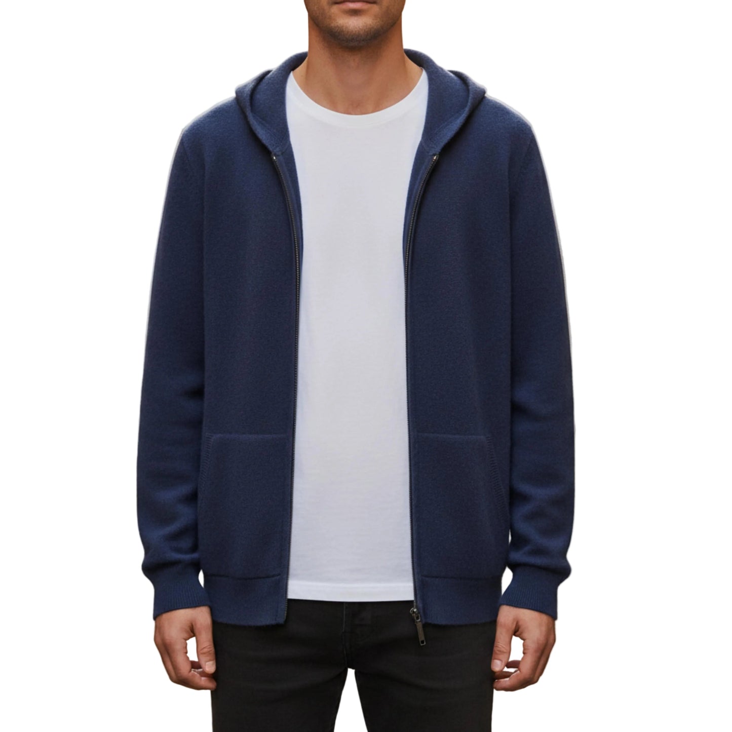 Men's Zip Up Hoodie Jacket With Attached Hood And Ribbed Cuffs-Jivoca
