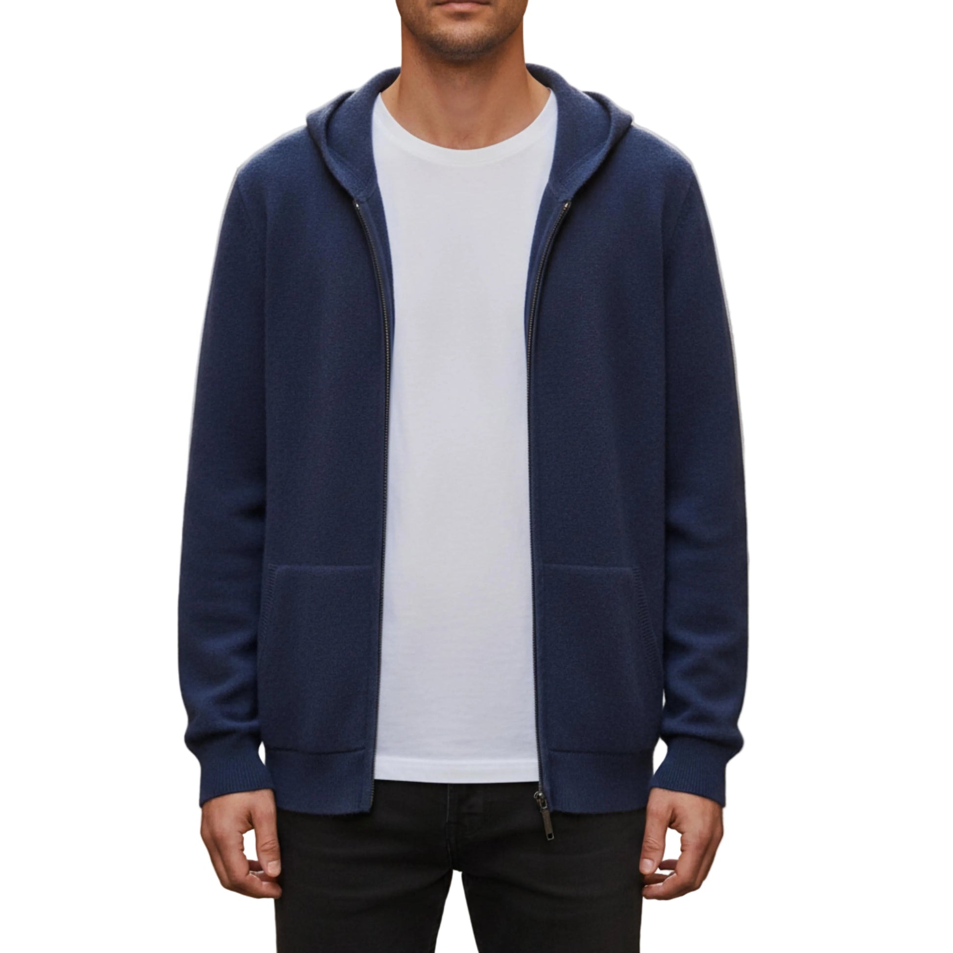 Men's Zip Up Hoodie Jacket With Attached Hood And Ribbed Cuffs-Jivoca
