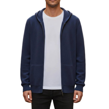 Men's Zip Up Hoodie Jacket With Attached Hood And Ribbed Cuffs-Jivoca